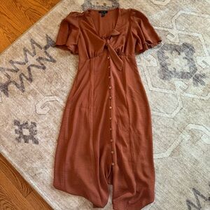 Asos rust orange button up midi dress with tie front